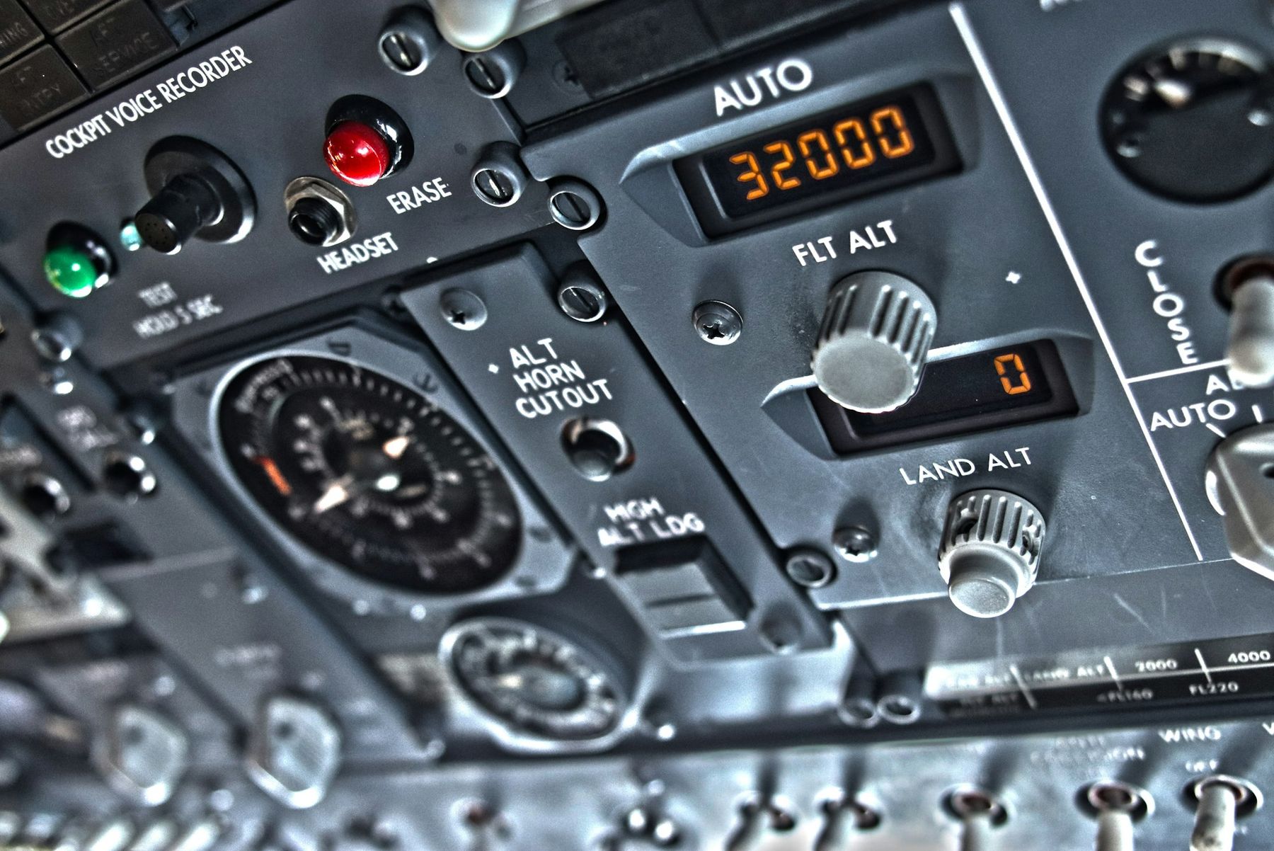 Flight-deck autopilot and altitude control panel, close detail